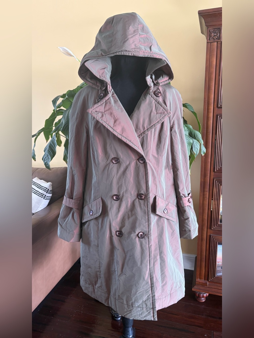 W by Worth Iridescent Hooded Trench Coat/Jacket - Size Large